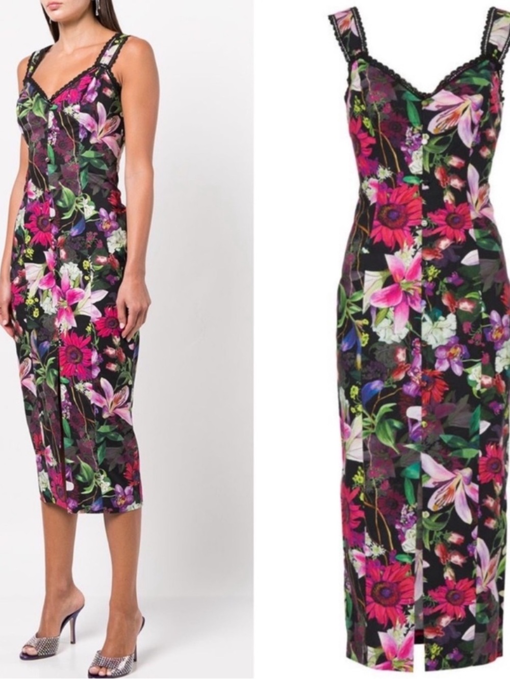 Marchesa Notte Botanical Midi Dress in Size 10